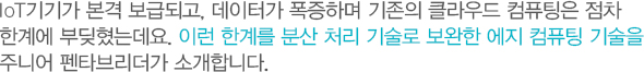 IOT기기가 본격 보급되고, 데이터가 폭증하며 기존의 클라우드 컴퓨팅은 점차 한계에 부딪혔는데요. 이런 한계를 분산 처리 기술로 보완한 에지 컴퓨팅 기술을 주니어 펜타브리더가 소개합니다.